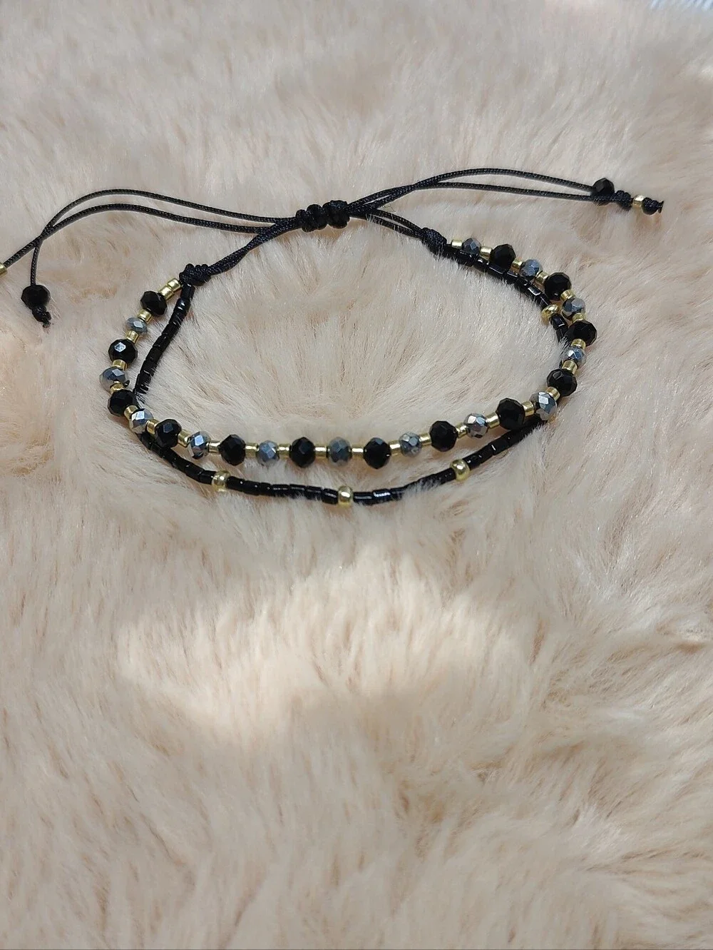 Adjustable Black Beaded Bracelet Set